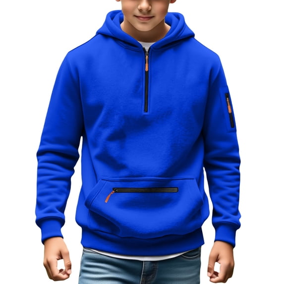 Boys Half Zip Hooded Sweatshirts Long Sleeve Slim Fit Hoodies Girls Soft Fleece Lined Pullover Top Fall Winter Warm Outerwear