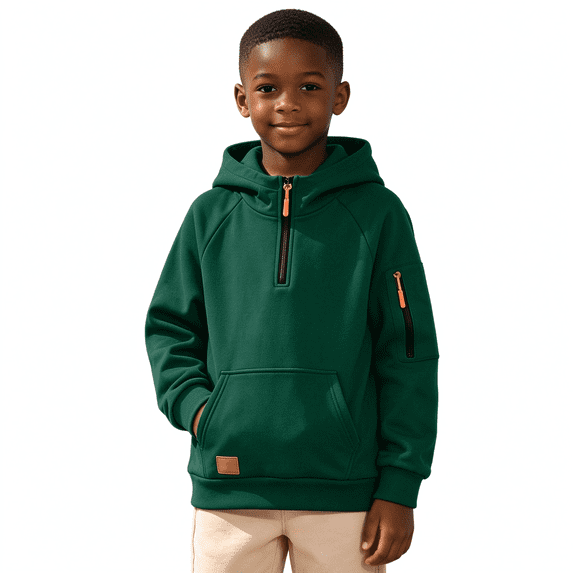 Boys Half Zip Hoodies Loose Fit Casual Fashion Long Sleeve Kids Pullover Sweatshirt Green 8 Years