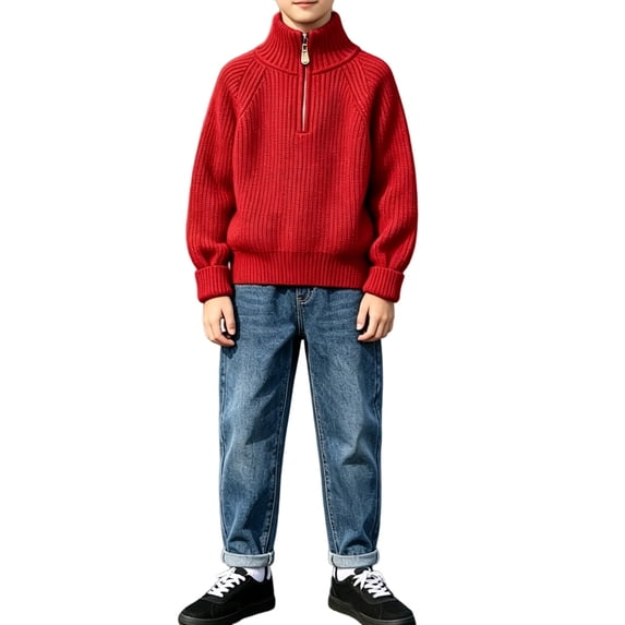 Boys Half Zip Pullover Sweater Thick Ribbed Knit High Neck Long Sleeve Casual Fall Winter Outfits for Girls Warm Sweatshirts