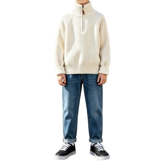 Boys Half Zip Pullover Sweater Thick Ribbed Knit High Neck Long Sleeve Casual Fall Winter Outfits for Girls Warm Sweatshirts