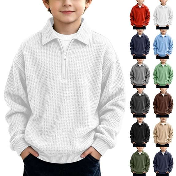 Boys Half Zip Sweatshirt Casual Lapel Collar Long Sleeve Sweatshirt Winter Comfortable Breathable Pullover Tops Sizes 3-14Y