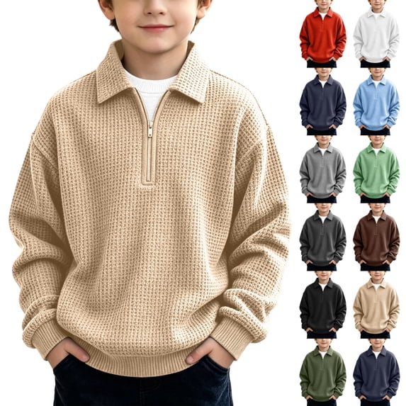 Boys Half Zip Sweatshirt Casual Lapel Collar Long Sleeve Sweatshirt Winter Comfortable Breathable Pullover Tops Sizes 3-14Y