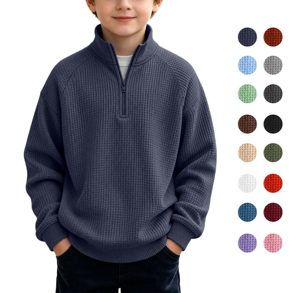 Boys Half Zip Sweatshirt Long Sleeve Stand Collar Pullover Sweatshirt Casual Comfy Winter Trendy Tops Sizes 3-14Y