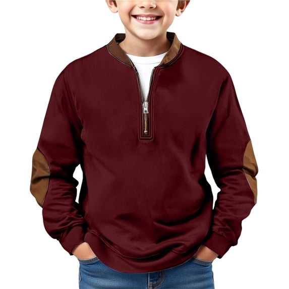 Boys Half Zip Sweatshirt Youth Long Sleeve Shirts Cotton Pullover Tops Kids Lightweight Fleece Fashion Fall Winter Clothes