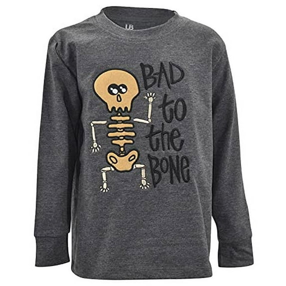 Boys Halloween Bad to the Bone Skeleton Embroidery Shirt (8Y, Gray)