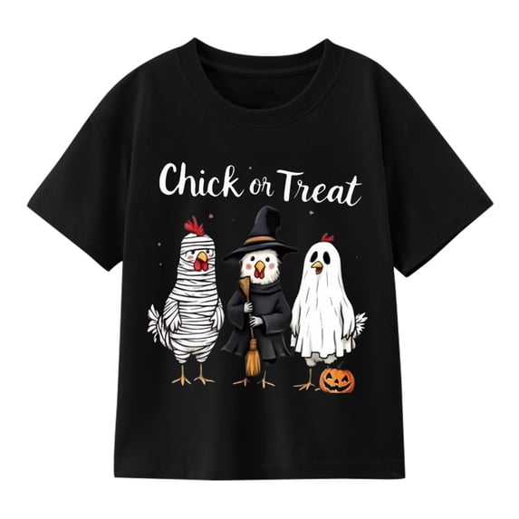 Boys' Halloween Chicken Graphic T-Shirt, Chick Or Treat Short Sleeve Shirt