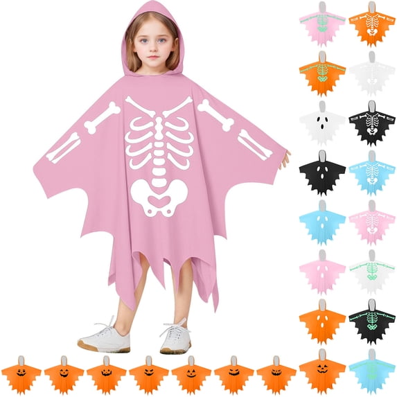 Boys Halloween Unisex Skeleton Kids Hooded Cloak Halloween Party Outfit Girls 4-12 Years