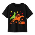thumbnail image 1 of Boys' Halloween Dinosaur Pumpkin Graphic T-Shirt, Autumn Leaves Short Sleeve Shirt, 1 of 5