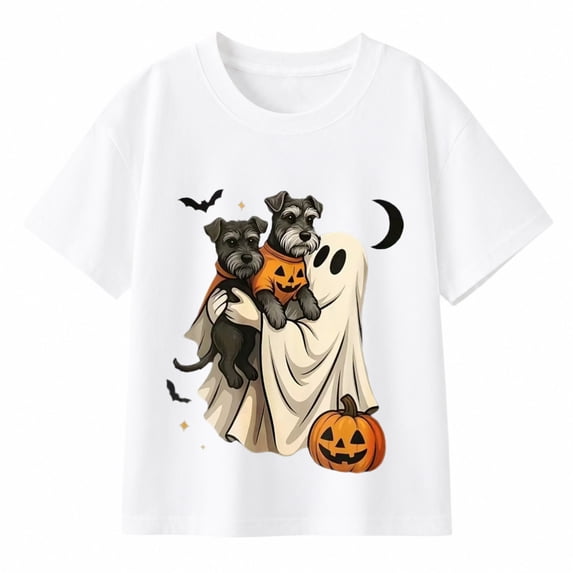 Boys' Halloween Dog Ghost Pumpkin Graphic T-Shirt, Short Sleeve Shirt