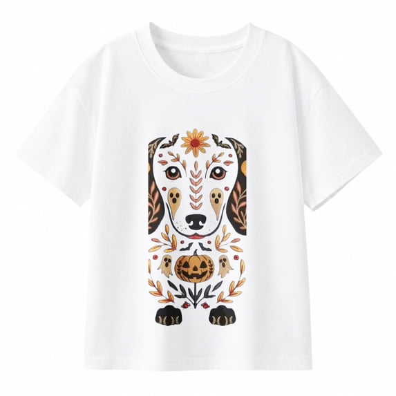 Boys' Halloween Floral Dog Pumpkin Graphic T-Shirt, Short Sleeve Shirt