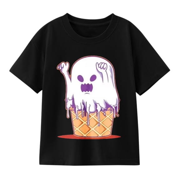 Boys' Halloween Ghost Ice Cream Graphic T-Shirt, Short Sleeve Shirt
