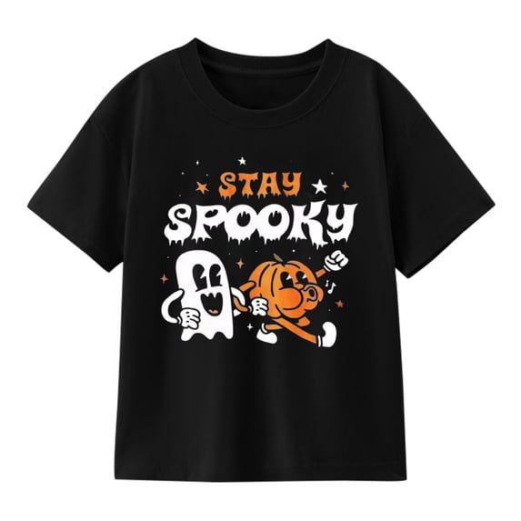 Boys Halloween Ghosts and Pumpkin Seasonal Graphic Graphic T-Shirt, Cute Spooky Short Sleeve Shirt for Seasonal Wear