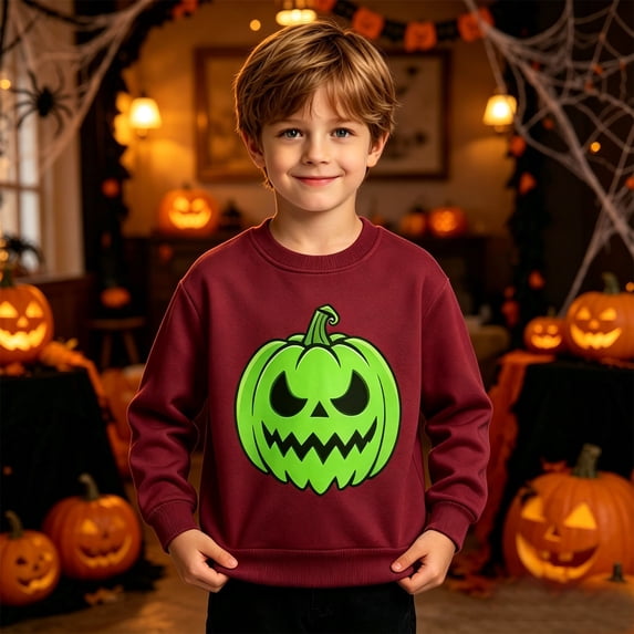 Boys Halloween Glow in The Dark Sweatshirt, Long Sleeve Graphic Pullover for Fall
