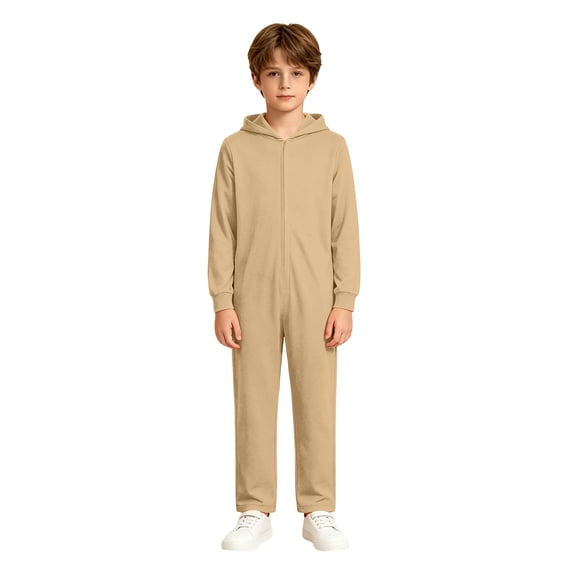 Boys Halloween Hooded Full Zip Jumpsuit Solid Color Long Sleeve One Piece