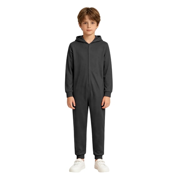 Boys Halloween Hooded Full Zip Jumpsuit Solid Color Long Sleeve One Piece