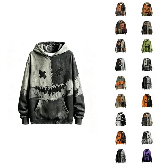Boys Halloween Hoodie Patchwork Graphic Warm Lining Long Sleeve Hoodie 1-16 Years