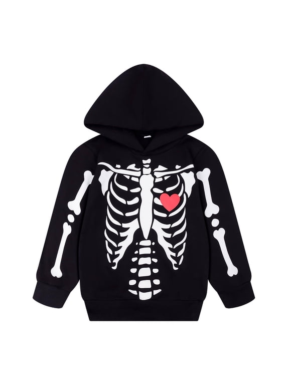 Boys Halloween Hoodie Skeleton Glow in Dark Hooded Sweatshirt Black Long Sleeves Shirt 3T