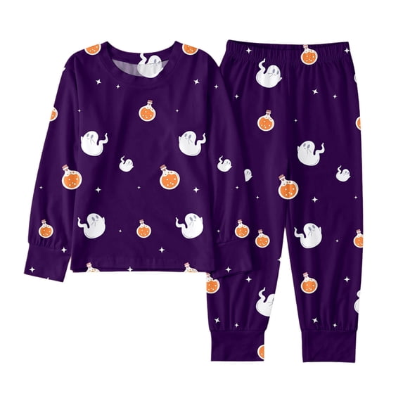 Boys Halloween Pajama Set Soft Two Piece Sleepwear Pumpkin Ghost Print Toddler White Orange