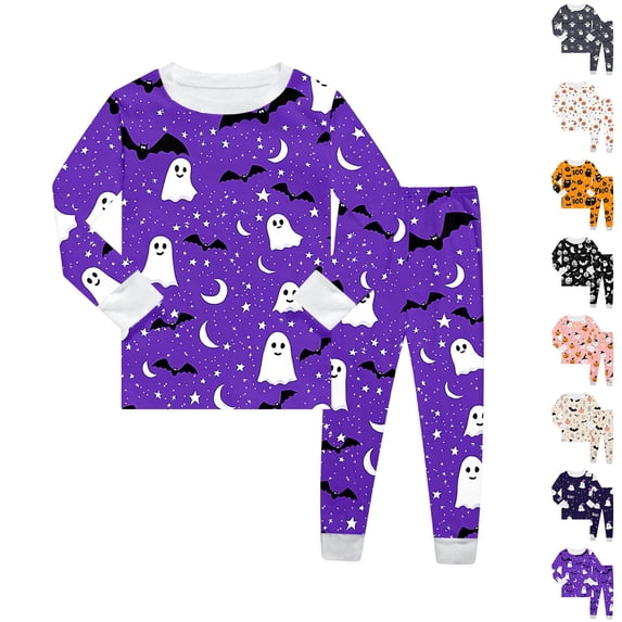 Boys Halloween Pajamas Crewneck Long Sleeve Cute Print Nightwear Loungewear Boys Pajamas Size 2-9 Years