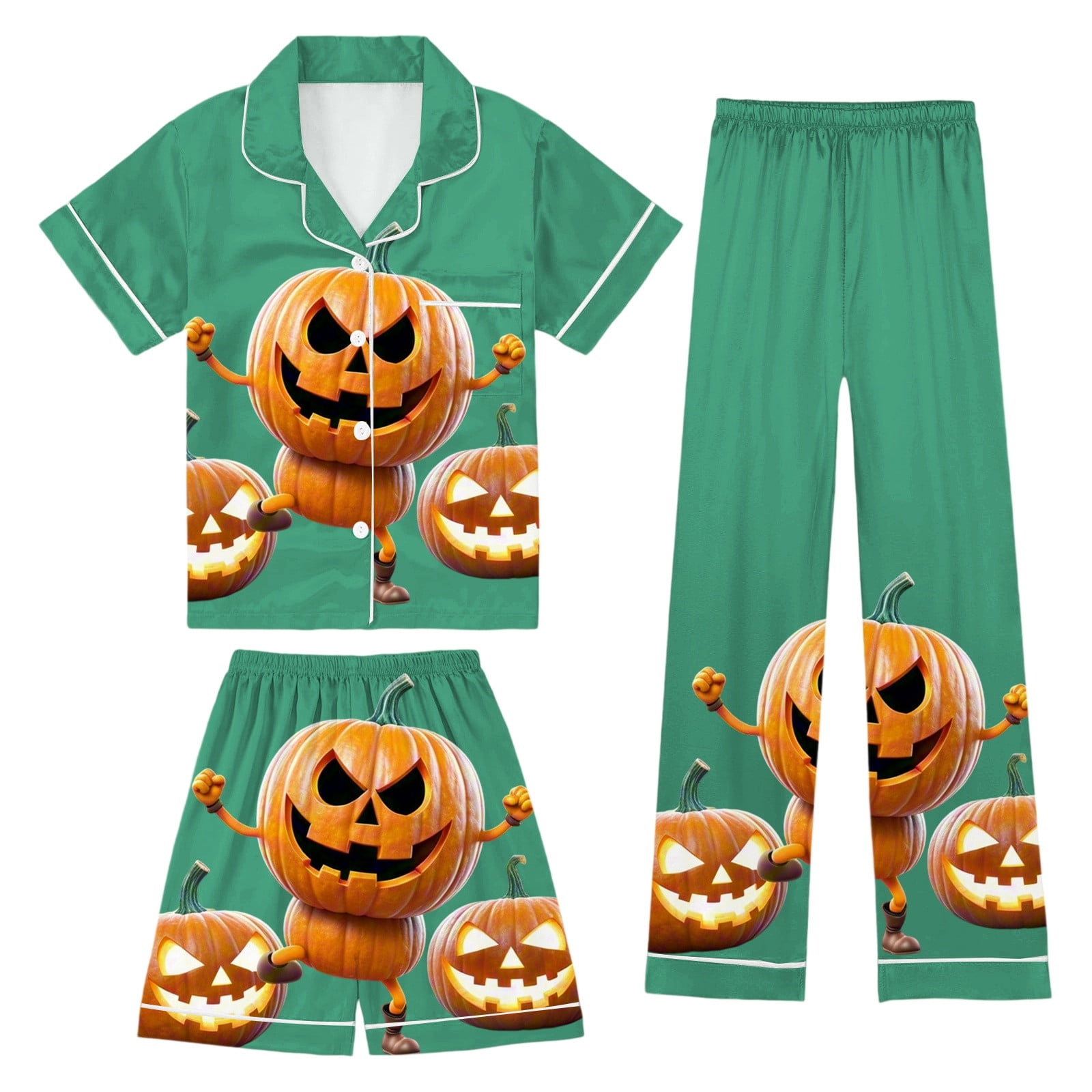 Boys Halloween Pajamas Set Pumpkin Ghost Bat Print Silk Pajamas Girls ...