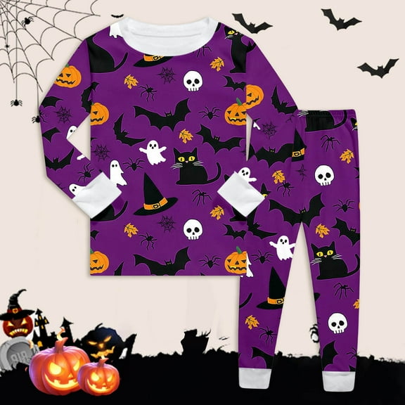 Boys Halloween Pajamas Set Pumpkin Ghost Print Boy Pajamas Set Crewneck Long Sleeve Top Shirts Pants Set Kids Girl Pajamas Size 7 Years
