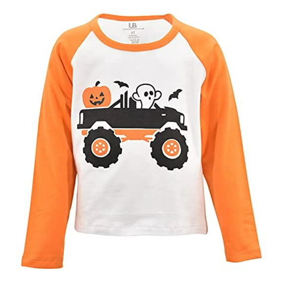 Boys Halloween Pumpkin Ghost Monster Truck Tshirt (6Y, Orange)