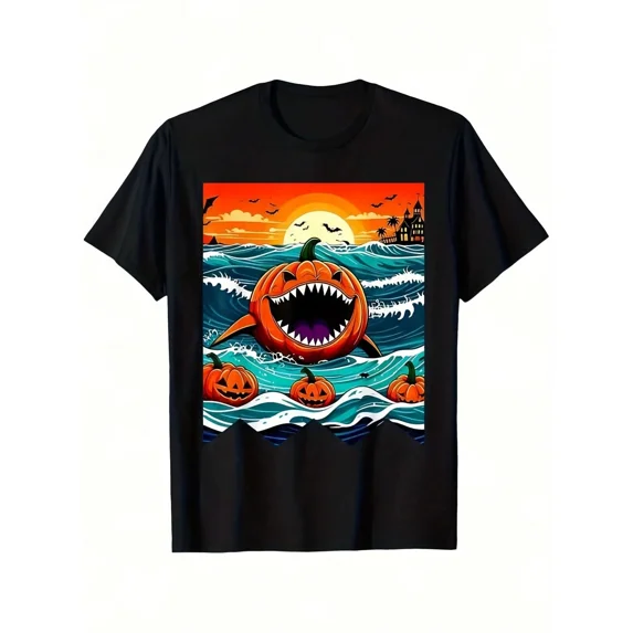 Boys Halloween Shirt Pumpkin Shark Funny Spooky Summerween Unisex Tee Ropa Para Niño Boys Clothes 8 To 12 Kids Boys Clothing Toddler Girl Clothes Fall