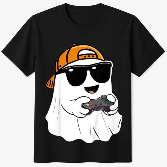 Boys Halloween Shirt with Gamer Ghost Controller Graphic, Funny Gaming Kids T-Shirt