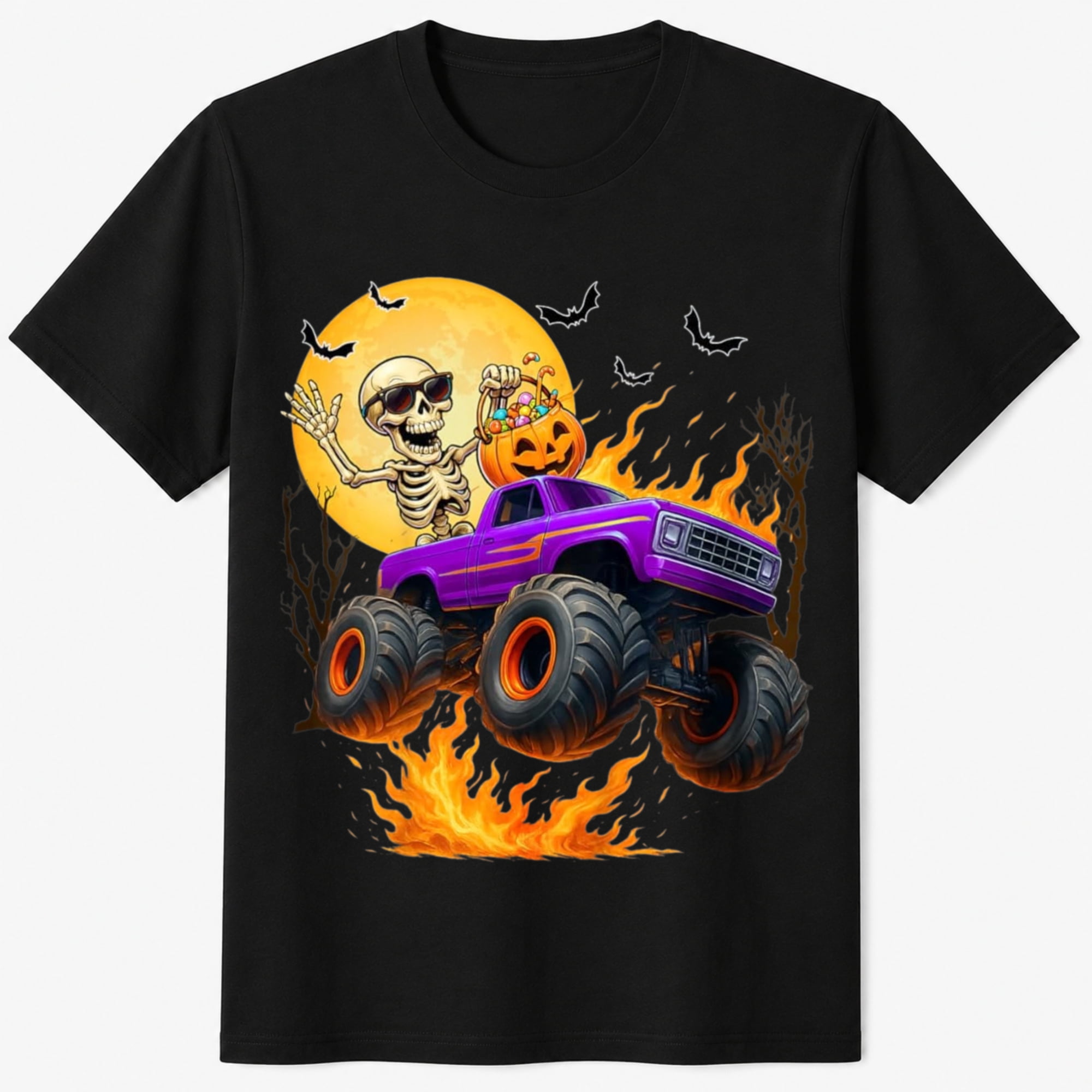 Baby Racing Gear Boys Halloween Shirt with Monster Truck Skull Moon Graphic, Spooky ...