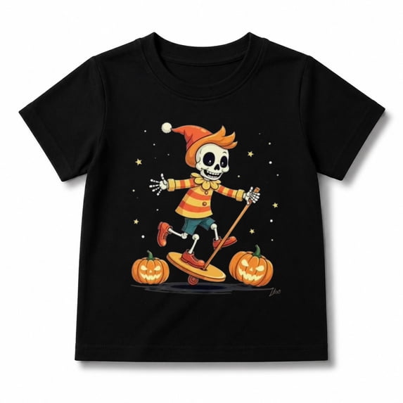 Boys Halloween Shirt with Pumpkin Head Skateboard Character Graphic, Short Sleeve