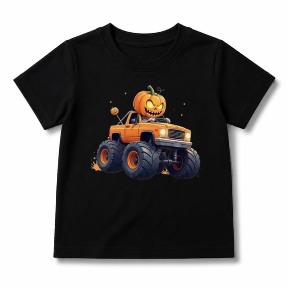 Boys Halloween Shirt with Pumpkin Monster Truck Graphic, Short Sleeve