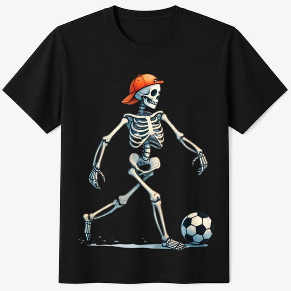 Boys Halloween Shirt with Soccer Skeleton Graphic, Funny Spooky Sports Kids T-Shirt