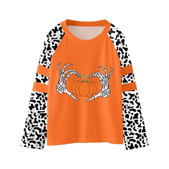 Boys Halloween Shirts for Kids Long Sleeve Spooky Graphic Tees Raglan Sleeve Pumpkin T-Shirt
