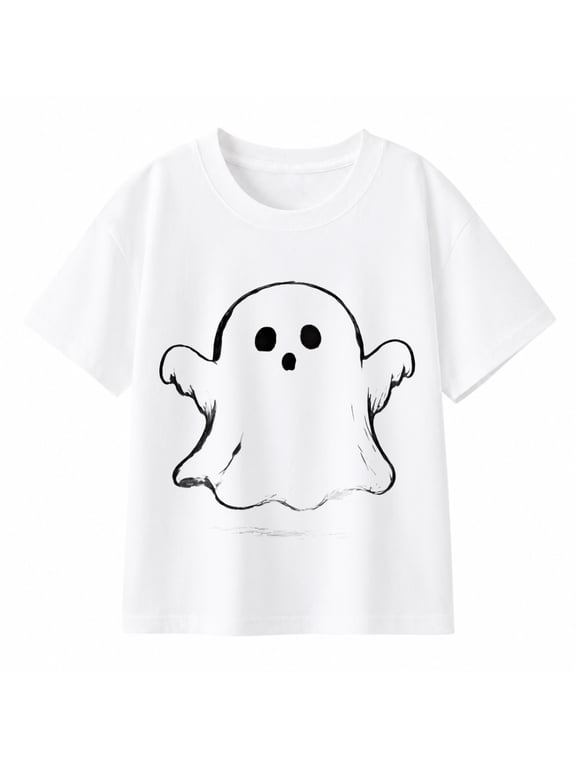 Boys' Halloween Simple Ghost Graphic T-Shirt, Short Sleeve Shirt