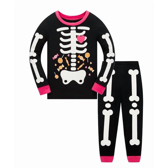 Boys Halloween Skeleton Pajamas Glow in The Dark Cotton 2 Piece Sleepwear Set Long Sleeve Kids PJs for Toddler Boys 3T, Heart II
