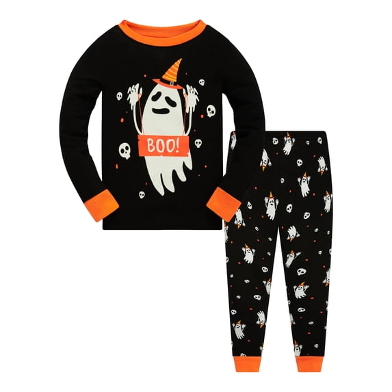 Boys Halloween Ghost Pajamas Glow in The Dark Cotton 2 Piece Sleepwear Set Long Sleeve Kids PJs for Toddler Boys 6Y, Ghost II