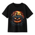 thumbnail image 1 of Boys' Halloween Spooky Pumpkin Graphic T-Shirt, Jack O Lantern 100% Cotton Short Sleeve Shirt, 1 of 6