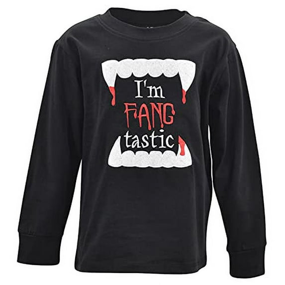 Boys Halloween Vampire Fangtastic Long Sleeve T Shirt (7Y, Black)
