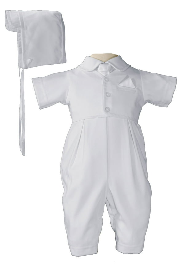 Boys Handsome White Vested Gabardine Short Sleeve Christening Baptism Coverall (Baby)