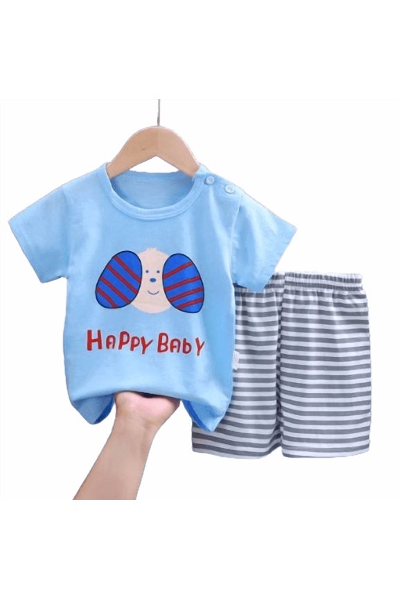 Boys' "Happy Baby" Cotton T-Shirt & Shorts Set - Blue / 18-24 Months