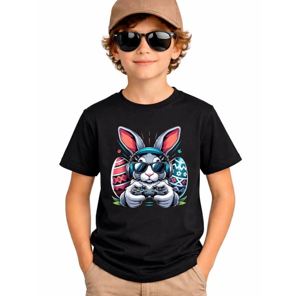 Boys Happy Easter Day Bunny Egg Video Game Kids Gamer T-Shirt