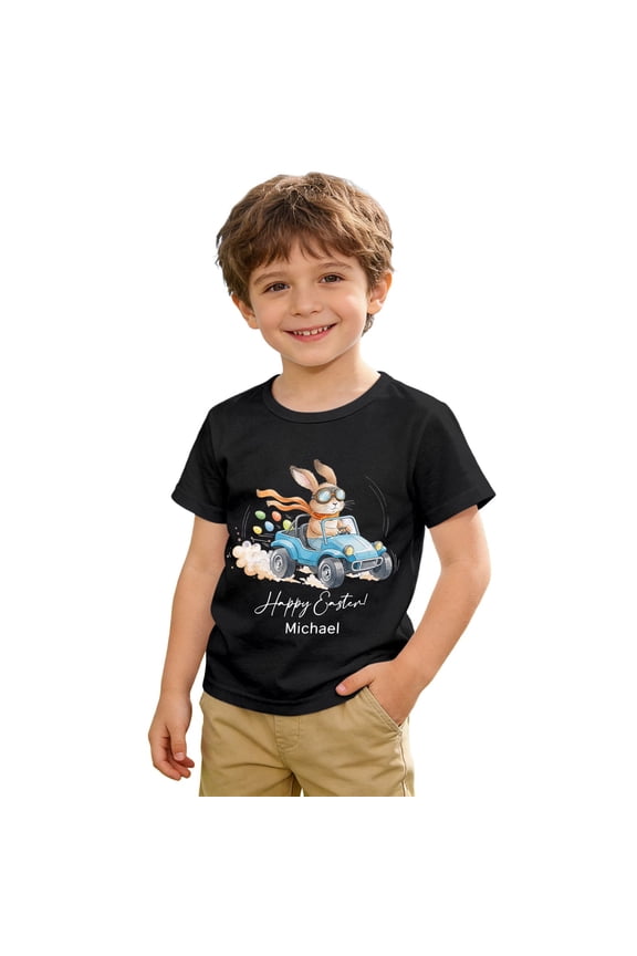 Boys' Happy Easter T Shirt With Fun Cartoon Rabbit Print Short Sleeve T Shirt Casual Top Black 2 Y-3 Y