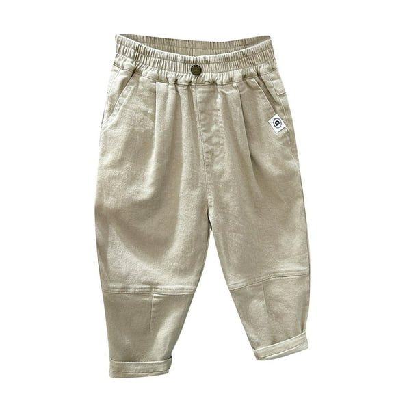 Boys Harem Jeans Casual Loose Pleated Denim Pants Elastic Waistband Soft Kids Trousers Khaki,5 Years
