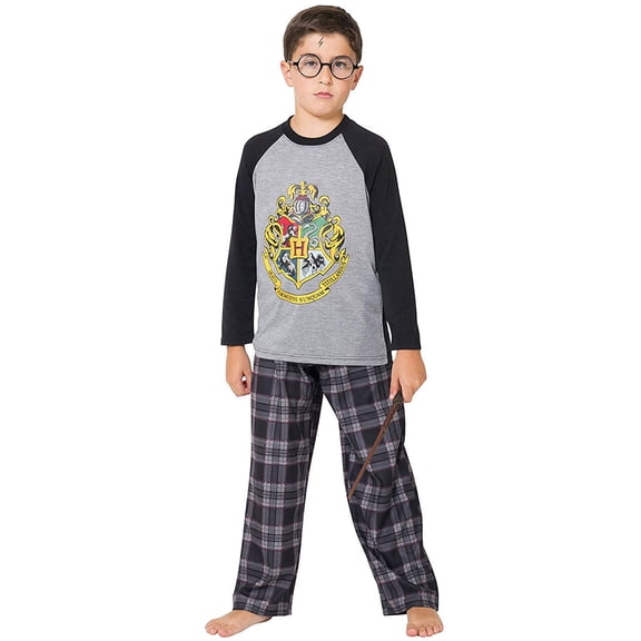 Intimo Boys' Harry Potter Hogwarts Castle Crest 2-Piece Raglan Plaid Pajama Set