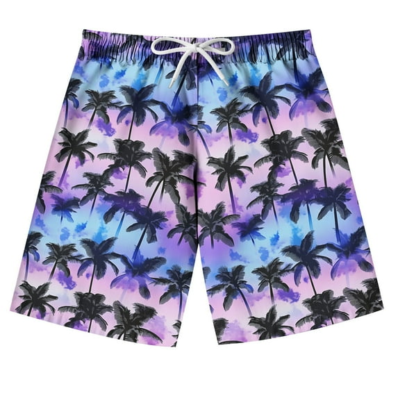 Boys Hawaiian Beach Shorts Summer Trendy Tropical Vacation Swim Trunks Drawstring Quick Dry Casual Holiday Shorts 13T