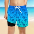 thumbnail image 1 of Boys Hawaiian Coconut Tree Print Short Swim Trunks Blue 5 Y-6 Y, 1 of 4