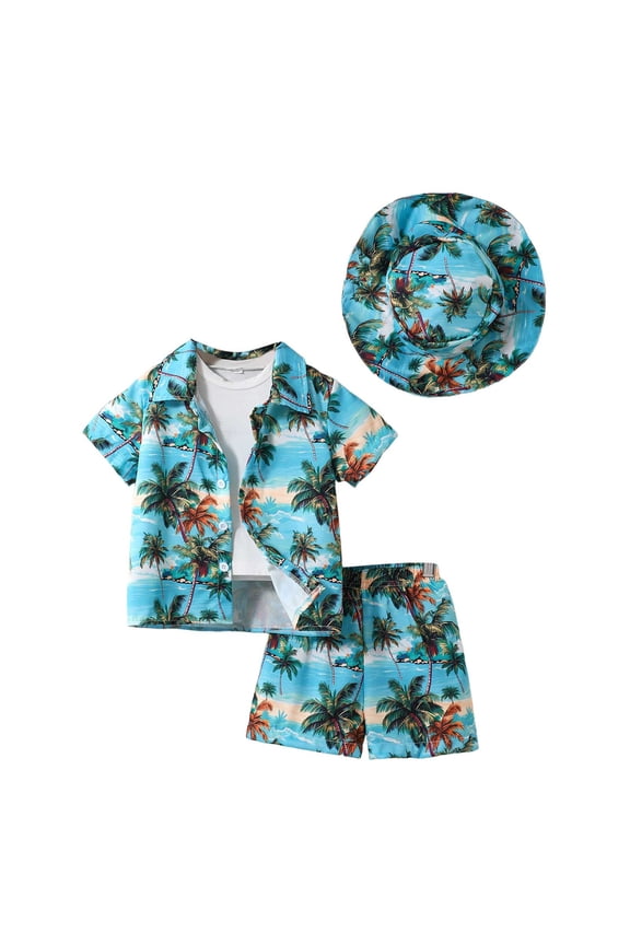 Boys Hawaiian Outfit Boys Size 6 Clothes Boys Summer Hawaiian Vacation Set - 2 Piece Beach Button Down Shirt + Shorts Outfit for Kids 3-7T
