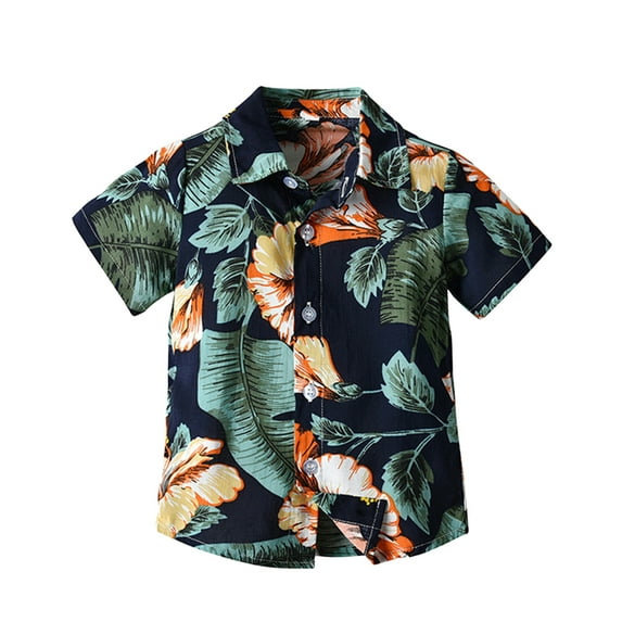 Boys Hawaiian Print Resort Shirt Short Sleeve Vacation Style Casual Summer Blouse Trendy Top