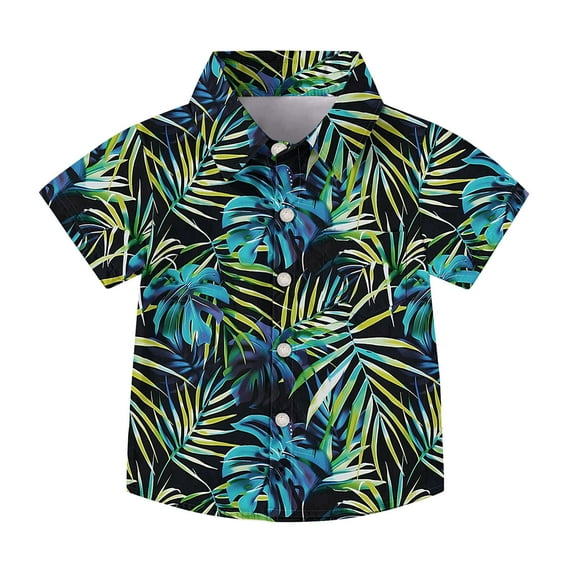 Boys Hawaiian Shirt Print Short Sleeve Shirt Casual Button Down Shirt with Chest Pocket Beach Summer Tops Size 2-15 Years