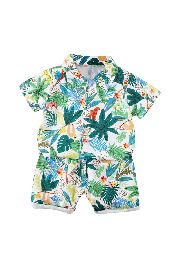 Boys Hawaiian Shirt and Short Set Beach Shirts for Kids Printed Casual Outfit 2 Piece 1-5 Years